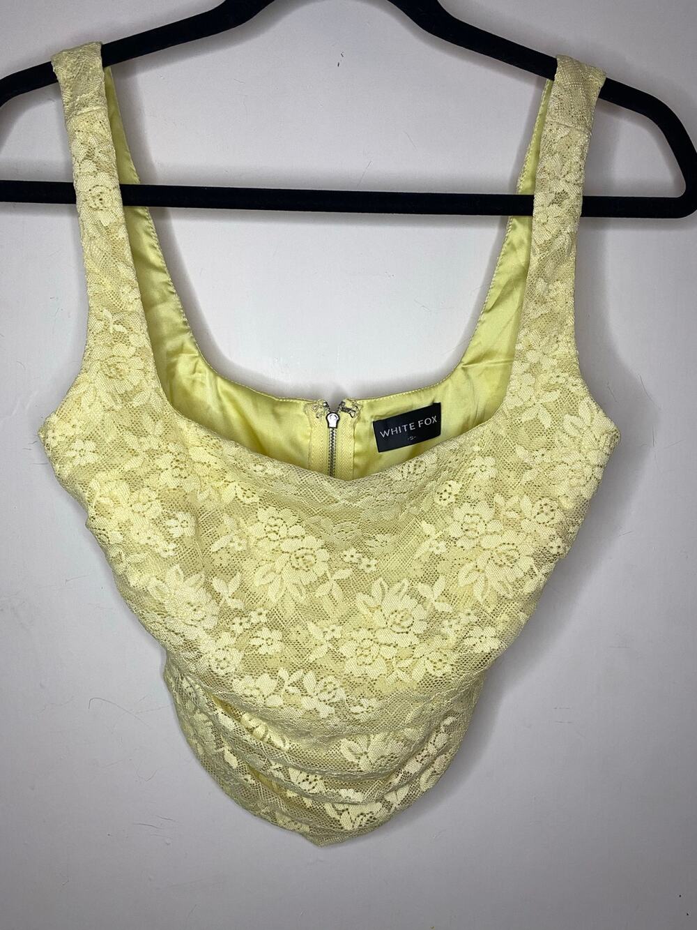 White Fox Let's Have Some Fun Lace Bustier Lemon - butter yellow lace crop top